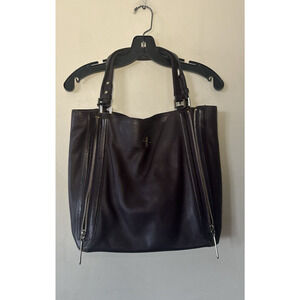 Pour La Victoire Leather Nouveau Shoulder Handbag Tote Zipper Detail Mauve Brown